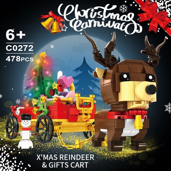 KerstRendier Bouwset - Reindier bouwpakket - Christmas Reindeer - Magisch kerstcadeau - Creatief Bouwspeelgoed - Compatibel met LEGO – Educatief STEM Speelgoed - 478 Stuks