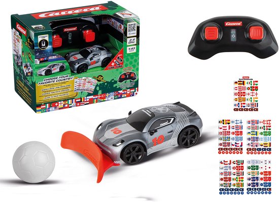 Carrera RC voertuig - Mini RC Auto - Voetbal - Wereld Kampioenschap - Grijs - 2,4GHz RC Model Kant en Klaar - 1:43