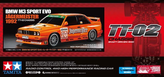 58760 1:10 RC BMW M3 Sport Evo Jägermeister 1992 TT-02 bouwpakket