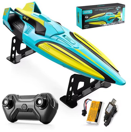 Playos® - Bestuurbare Boot - Turquoise - tot 100 Meter Bereik - tot 30 km/uur - Oplaadbaar - RC Boot - Voertuig - Buitenspeelgoed - Waterspeelgoed
