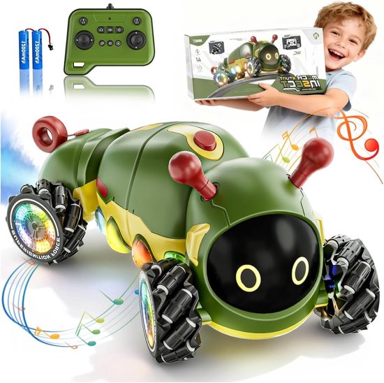 Monster Truck met Muziek, Op afstand bestuurbare Auto's, Mist- en Lichtshow, 360° Rotatie, Insect Robot Auto Kerstcadeau voor Kinderen vanaf 3 Jaar, Speelgoed voor Buiten en Binnen