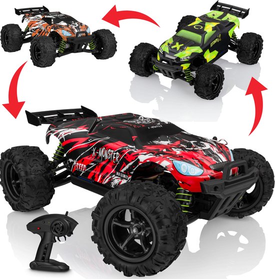 Overmax X-Monster 3.5 RC Auto + Set van 3 Carrosserieën – 4x4 – 1:18 Schaal – 30 km/u – Bereik 100 m – 2 Accu’s (40 min) – Offroad – TÜV-gecertificeerd - Bestuurbare Auto