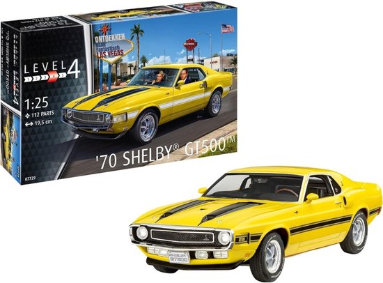 MMP® Modelbouw Auto - Modelbouw Auto Bouwpakket - Modelbouwpakket - Shelby Mustang GT500 Bouwpakket Schaal 1:25 - 20x9x7cm - Geel