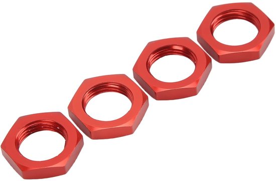 NTH products- Wielmoer Zeskant 17 mm - Aluminiumlegering - Sterk - 4 Stuks - Voor 1/8 RC Auto - Rood - Moer