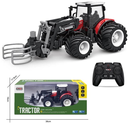 Korody RC Tractor met Balengrijper - Afstandsbediening 2.4GHz - 1:24 Schaal - Bestuurbare Trekker met Brede Banden - Oplaadbaar RC Boerderij Speelgoed
