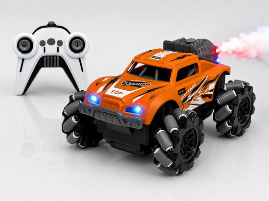RC Stunt Car 6 Channel - Smoke Spray - 4WD bestuurbaar auto – Omni wielen - Drift, Zijwaarts Rijden - LED Verlichting & Mist Effect
