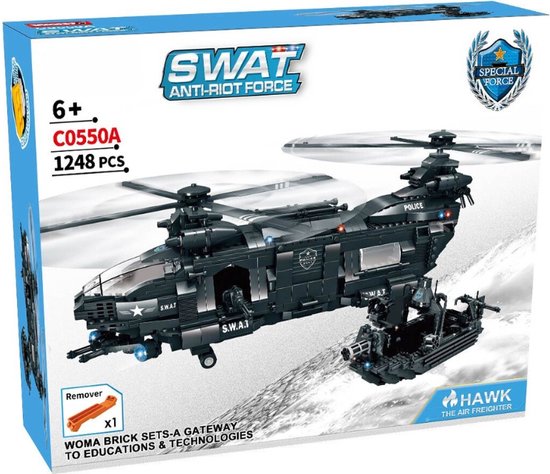 SWAT Anti-Riot Force - Reddingshelikopter Bouwset - Politie Helikopter Bouwpakket - Creatief Speelgoed - Compatibel met LEGO Bouwstenen - Educatief Bouwblokjes - 1248 Stuks