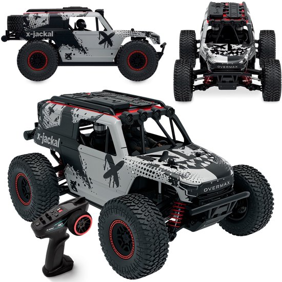 Overmax X-Jackal RC Auto - Monster Truck 4x4 – RC Car 1:20 – Tot 30 km/u – 370 Brushed Motor – LED Verlichting (5 kleuren) – Versterkt Chassis – Veervering – RTR – Li-Ion 7,4V 600 mAh – Offroad Radiografische Auto