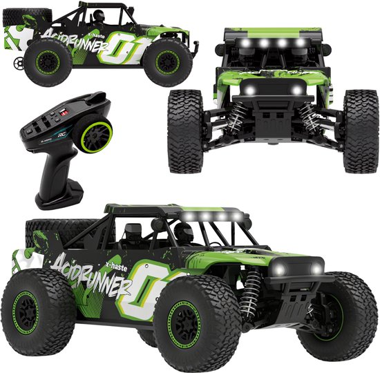 Overmax X-Haste RC Auto 4x4 – RC Car 1:20 – Tot 30 km/u – 370 Brushed Motor – LED Verlichting 5 Kleuren – Versterkt Nylon Chassis – Veervering – RTR – Li-Ion 7,4V 600 mAh – Offroad Monster Truck met Controller