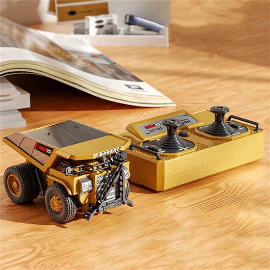 Mini RC Kiepwagen 1:64 – Dump Truck Bouwvoertuig – 2.4G Radiografisch Bestuurbaar via App & Afstandsbediening – LED & Geluid – RTR Model