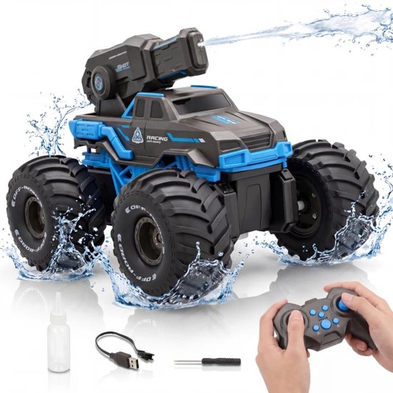 RC Bestuurbare Auto met Waterspray - Bestuurbaar op Land en Water - met Waterbestendige Afstandsbediening - RC Auto Offroad Kids- Cadeau voor Jongens & Meisjes - Afstandsbestuurbare Auto voor Buiten - Monster Truck Kinderen - Blauw - Silvergear