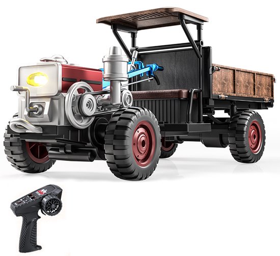 JJRC C8836-YW RC Tractor 4WD – Afstandsbestuurbare Tractor met Verlichting, Geluid en Rooksimulatie – Proportionele Besturing – 2,4 GHz – Retro Model Tractor