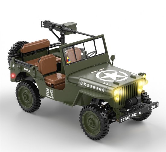 HG TRASPED HG4-58 RC Militair Voertuig 1:14 – 4WD Offroad Jeep met 2-Versnellingsbak, Elektrische Lier, LED-verlichting & Motorsound