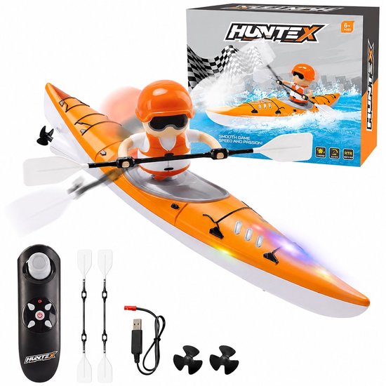 Ryoudavell - Kajak Boot – RC Op Afstand Bestuurbaar Water Speelgoed – Oranje - LED Verlichting – Inclusief Batterijen & Extra Propellers – Kinderboot 6-12 Jaar Cadeau