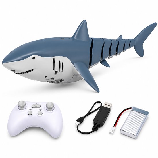 Jojoy - Afstandsbestuurbare RC Haai – Realistische Zwembewegingen – 360° Rotatie – Watersproeier – LED Verlichting – Oplaadbaar – 2,4 GHz - SHARKOR