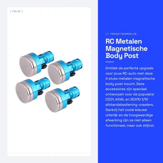 Body Post Mount - Magnetische Bevestiging - RC Accessoire - Compatibel met CC01/AXIAL/SCX10 - Stevig en Duurzaam - Afmetingen 1,5 x 1,5 x 2 cm - Rc Onderdelen