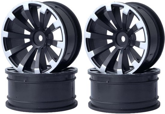 RC Auto Velgen 10 Spaken - Zwart en Zilver voor 1/10 Tourwagens