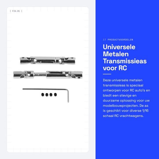 Aandrijfas Upgrade - Universele Metalen Transmissieas - Geschikt voor WPL 1/16 RC Vrachtwagen - 2 Stuks - Duurzaam Materiaal - Schokbestendig Ontwerp