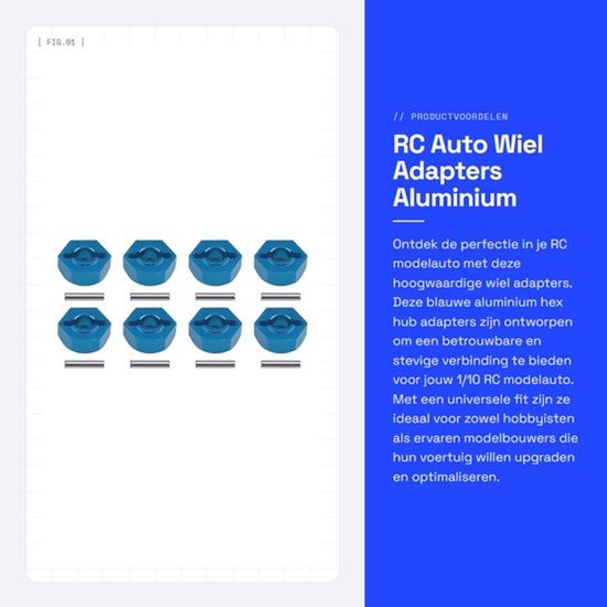 Drive Hub Adapters 8x Blauw - 12mm Aluminiumlegering - Hex Noten - Universele Fit - Geschikt voor 1/10 RC Model Auto - Hoge Prestaties - Wieladapters
