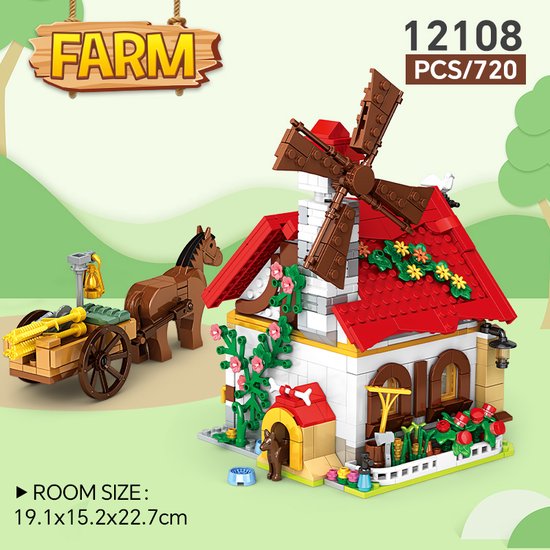 The Granary Farm Bouwset - Boerderij Dieren Bouwpakket - 3D Speelgoed Bouwblokken - Compatibel met LEGO - Educatieve STEM Set 720 Stuks