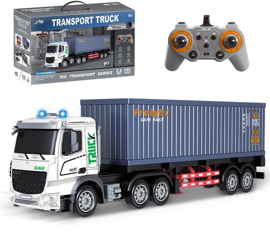 Bestuurbare RC Vrachtwagen met Oplegger en Container – 2.4 GHz – 9 Kanalen – 52 cm – LED Verlichting