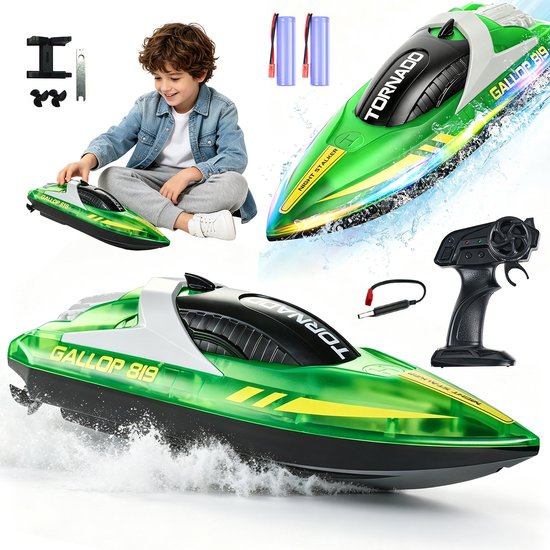Speedboot - Bestuurbare Boot - Waterspeelgoed - 2,4 GHz - 15 km/u - Met LED Verlichting - 120 min - Eenknopsreset - Voor Kinderen Vanaf 14 Jaar - Voor Meren en Zwembaden