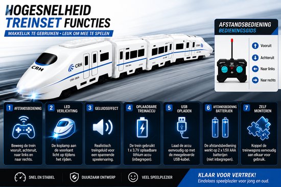 RC Trein - Bullet Train bestuurbaar trein - met Geluid & Led - Oplaadbaar - 4-Delig - 64.5CM