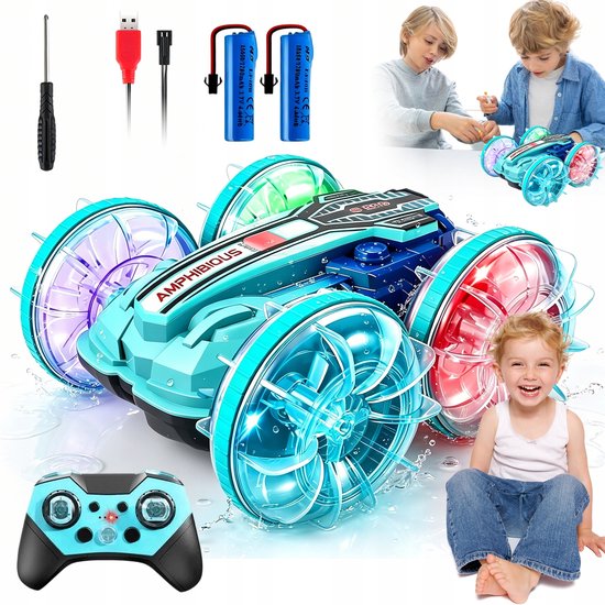 Amfibie RC Auto - Amfibische Stuntauto - Speelgoedauto - Amfibisch & Waterdicht - 2.4G Afstandsbediening - Dubbele 1200mAh Batterijen - LED Verlichting & ABS - Voor Binnen & Buiten