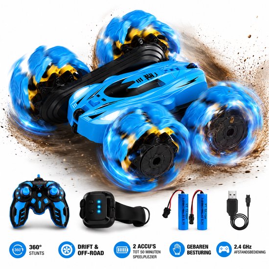 PixiePlay® Bestuurbare Auto - voor Jongens - RC Auto - Off-road - 360° Stunt Car - Drift - Afstandsbestuurbare Auto - voor Buiten - Radiografisch Speelgoed - Incl Extra Accu, 4 Batterijen & Nederlandstalige Handleiding