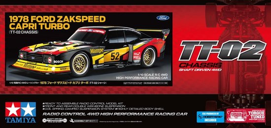 Tamiya Modelbouwpakket Auto - 47526 RC Auto - 1978 Ford Zakspeed Capri Turbo Mampe - TT-02 Chassis - Cup NL Certificaat RC Plastic - 1:10 - Modelbouw