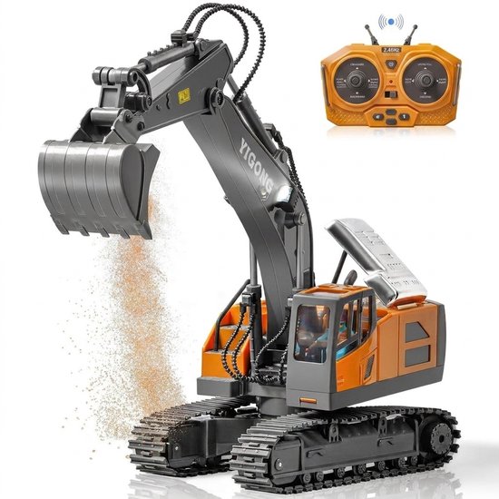 RC Graafmachine met Afstandsbediening - 680° Roterende Graafmachine - Metalen Graafbak - Licht & Geluid - Oplaadbaar - Speelgoed Graafmachine voor Kinderen