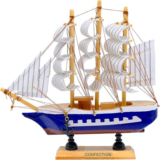 Houten Zeilboot Model - 24 cm Mediterrane Zeilschip, Maritieme Decoratie, Bureau en Kantoor piratenschip