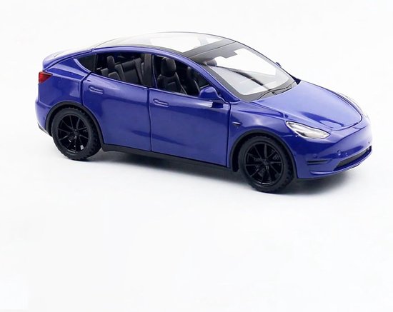 Model Y 1:32 Modelauto, speelgoedauto met licht & muziek, terugtrekfunctie, legeringsdrukgieten, ideaal voor kinderen vanaf 3 jaar & verzamelaars (Blauw)