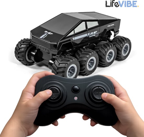 LifeVibe Bestuurbare Amfibische Cyber Pick-up Truck Zwart - 8 wielen voor Land én Water – 360° Rotatie