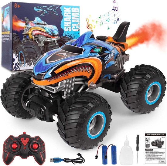 TEKROA® Bestuurbare Auto - RC Stunt Auto met Rook, Licht & Geluid - RC Voertuigen - 4WD Monstertruck 360° Drift - 1:16 - Met Handgebaren Besturing - 20 km/u - Blauw