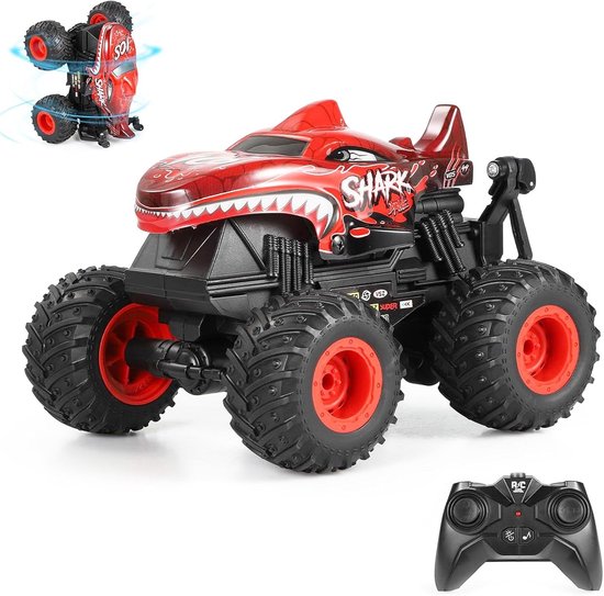 TEKROA® Bestuurbare Auto - RC Auto 360° draaiende - RC Voertuigen - Monstertruck met lampjes en geluid- 1:20 - 20 km/u Muziek en Licht Stunt Auto - 2.4GHz -rood