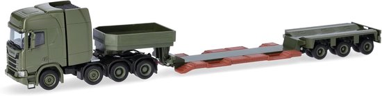 vrachtwagen model Scania CR 20 HD dieplader oplegger "Danish Army" (DK), schaal 1:87, voor diorama, modelbouw, verzamelobject, Military, Made in Germany, kunststof