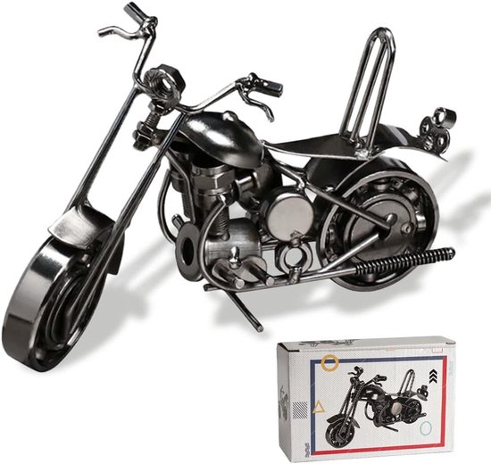 Motorrad Vintage Eisen Kunst Metall Deko Geschenk Motorrad Model Sammlereisen Skulptur Decoratie Motorrad Oder ALS lustige Geschenkidee Art Decoratie Ornamente für Home Office, Zilver