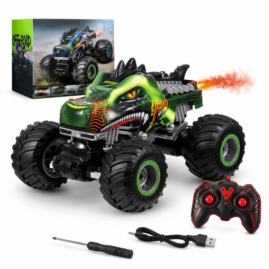 Sogiol® Bestuurbare RC Auto - Dinosaurus Monster Truck - Met LED & Geluid - Speelgoed Autos Jongens