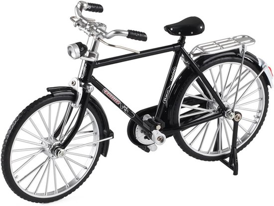 Fiets 1:10 van Metaal, Vintage Mini Fiets Decoratie, Retro Fiets Miniatuur met Bewegende Wielen en Pedalen, Fiets Schaalmodel voor Bureau, Woonkamer en Kantoor (Zwart-Heren)