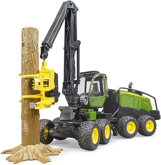 bruder 02135 - John Deere 1270G oogstmachine met 1 boomstam | Voertuig voor boswerkzaamheden, bosbouw, boerderij, schaal 1:16