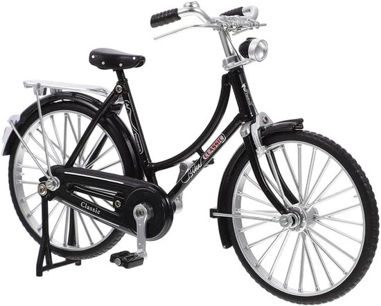 Fiets 1:10 van Metaal, Vintage Mini Fiets Decoratie, Retro Fiets Miniatuur met Bewegende Wielen en Pedalen, Fiets Schaalmodel voor Bureau, Woonkamer en Kantoor (Zwart-Dames)