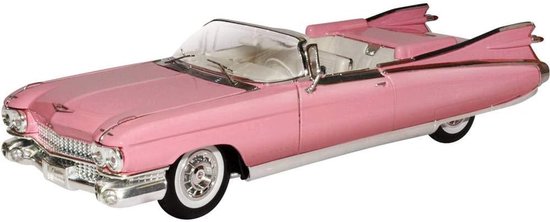 Cadillac Eldorado Biarritz Cabrio 59, modelauto met vering, schaal 1:18, beweegbare deuren en motorkap, kant-en-klaar model, bestuurbaar, 24 cm, roze (536813)