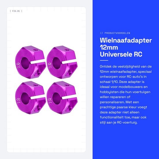 Wielnaafadapter 12mm - Universele RC naafadapter - Verlengingsconversie voor RC-auto's - Geschikt voor modelbouw - Hoogwaardige aluminiumlegering - Duurzaam en sterk