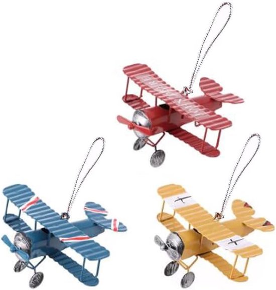 Vintage Retro Iron Aircraft Ornament Mini Airplane Model Handicraft Rustic Room Hanging Decor for Home, Office & Shelf Display Pack of 3