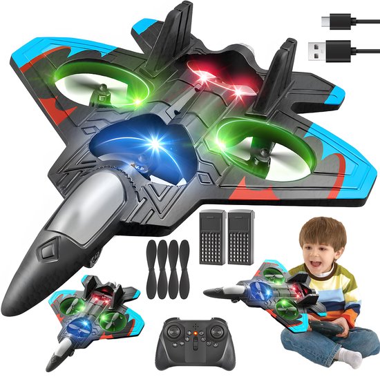 RC-Vliegtuig - Afstandsbestuurbaar EPP-Schuim Vliegtuig - 360° Flips en Luchtstunts - Eénknops Opstijgen en Landen - Hoogtebehoud, Headless-Modus en 3 Snelheden - LED-Verlichting met Beschermde Propellers - Voor Buiten, Tuin en Kamperen