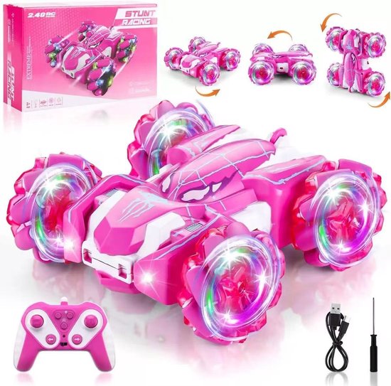 Sogiol® RC Bestuurbare Auto - RC Voertuigen - RC 360 Stuntauto - Flashing wheels- Speelgoed Binnen & Buiten - Afstandbestuurbaar Race Drift Car - roze