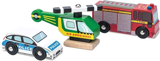 Toy Van - Cars & Construction Wooden Emergency Vehicle Set Car Toy Play Set - Set 3 Cars , Play Vehicle Kids Role Play Toys - Suitable For 2 Year Old +