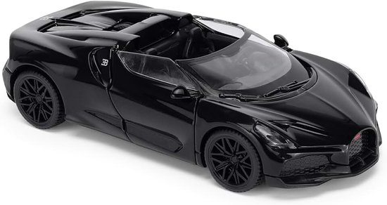 Bugatti Mistral Roadster modelauto op schaal 1:43, glanzend zwart, verzamelaarseditie met hoge detailgetrouwheid, officieel gelicentieerd product
