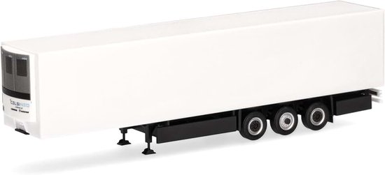 Vrachtwagen model kroon e-trailer koelkofferoplegger 3assen, wit miniatuur op schaal 1:87, verzamelstuk, Made in Germany, kunststof